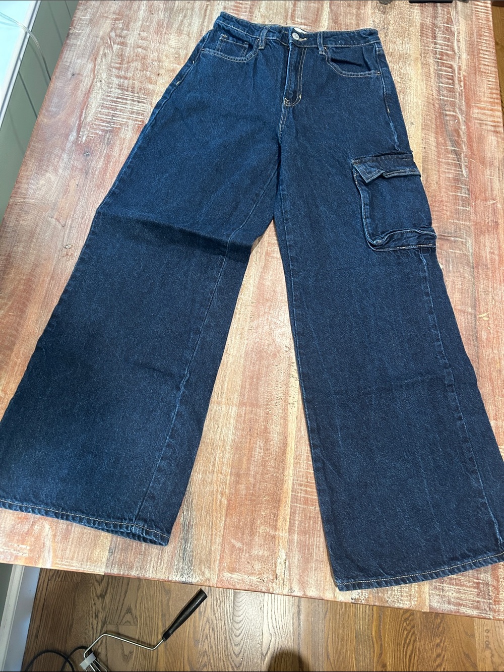 PacSun Dark Wash High Rise Baggy Wide Leg Cargo Jeans